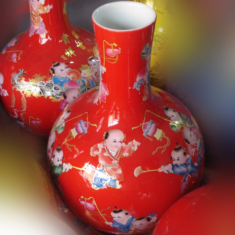 Jingdezhen ceramic bright red the ancient philosophers figure flower vases, the sitting room the bedroom furnishing articles rich ancient frame decorative porcelain vase