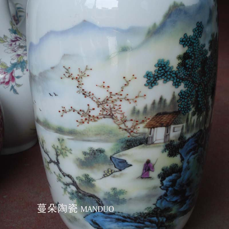 Jingdezhen landscape artistic conception porcelain decorative vase 46 cm high jiangnan scenery elegant decorative vase vase