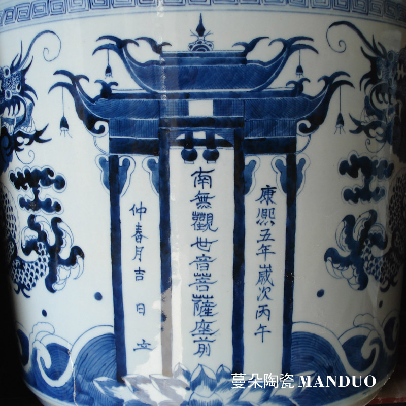 Jingdezhen hand - made dragon write custom made big censer Jingdezhen hand - made ssangyong grain porcelain temple incense buner