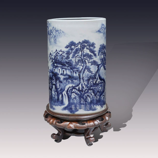 Jingdezhen high - grade painting and calligraphy hand - made porcelain big quiver straight vase sitting room style decoration vase