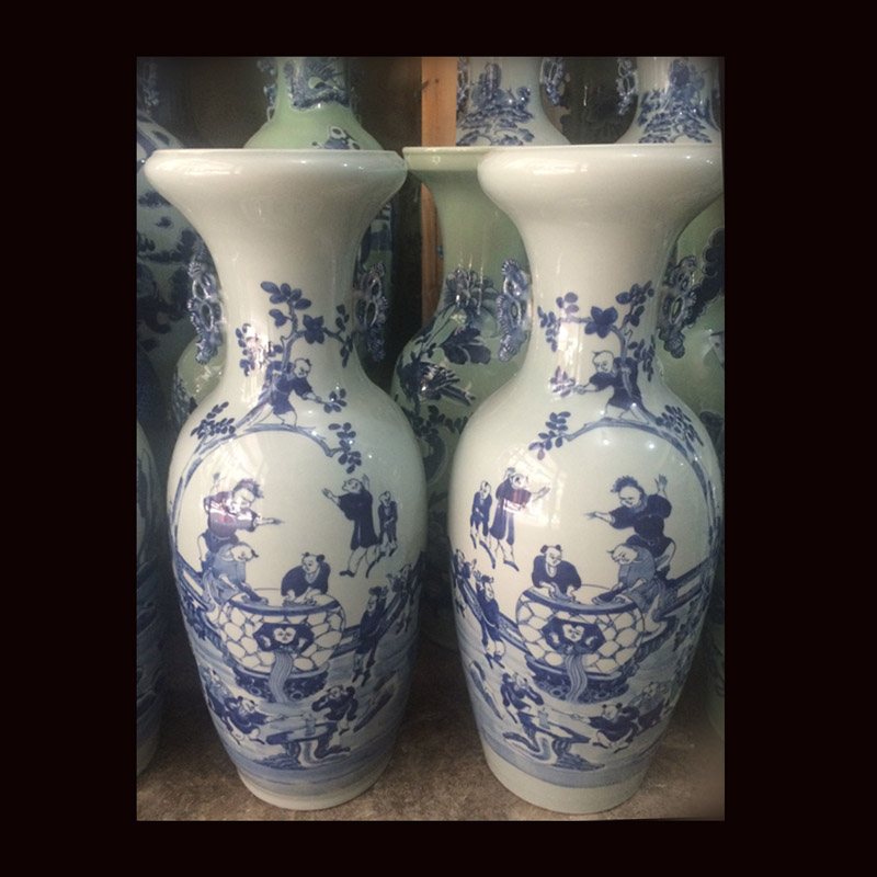 Jingdezhen double lion imitation word antique vase of dowry hand - made ceramic vase 60 Gao Qinghua ground vase