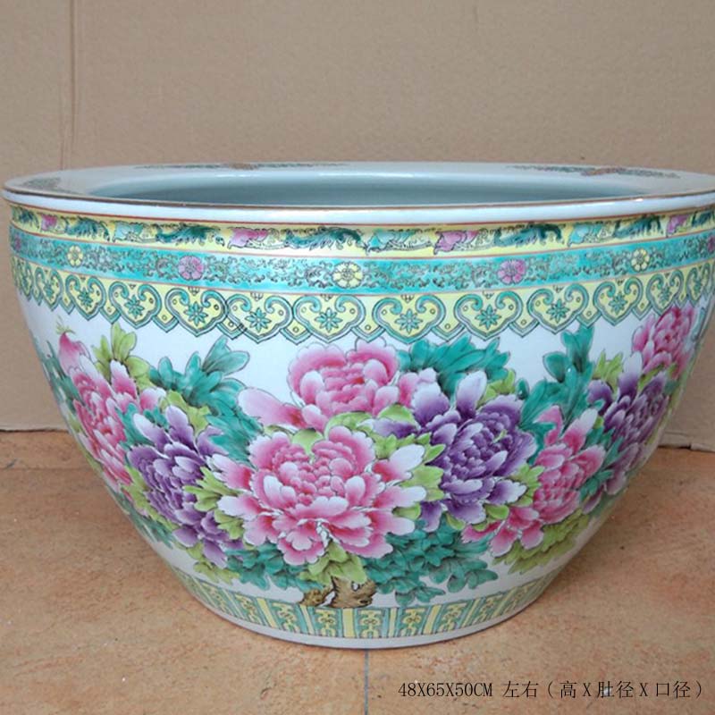 Clear, hand - made pastel peony ceramic VAT tong qu study calligraphy and painting scroll of Chinese style classic furniture products