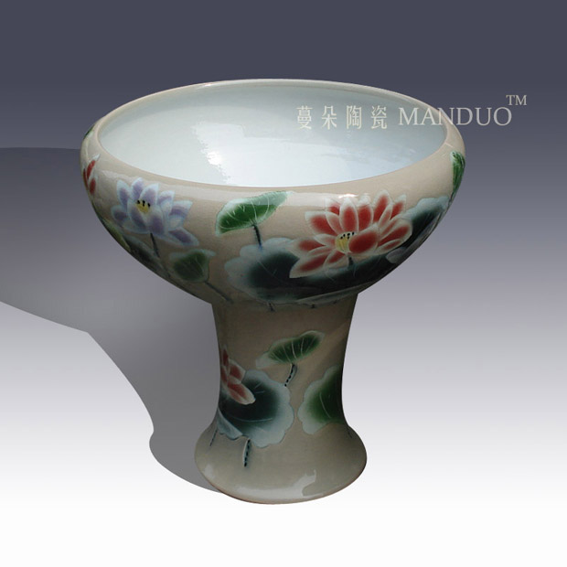 Jingdezhen fashion beautiful tall cylinder shallow courtyard indoor cylinder goldfish lotus pond lily tortoise porcelain