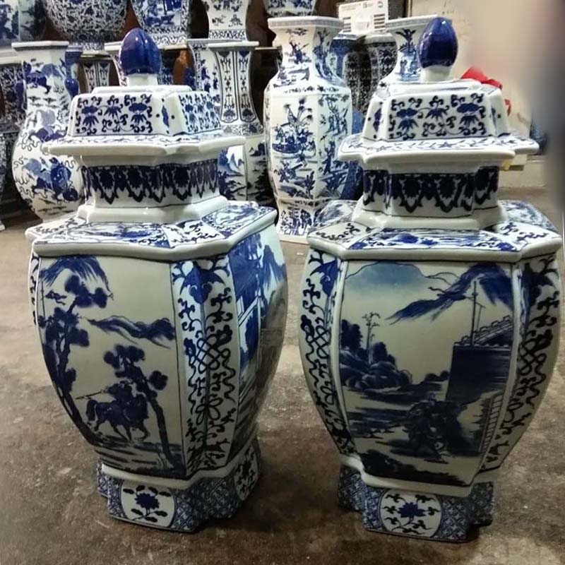 Jingdezhen porcelain 40 to 50 to 60 high general porcelain pot lady general war horse general character square tank