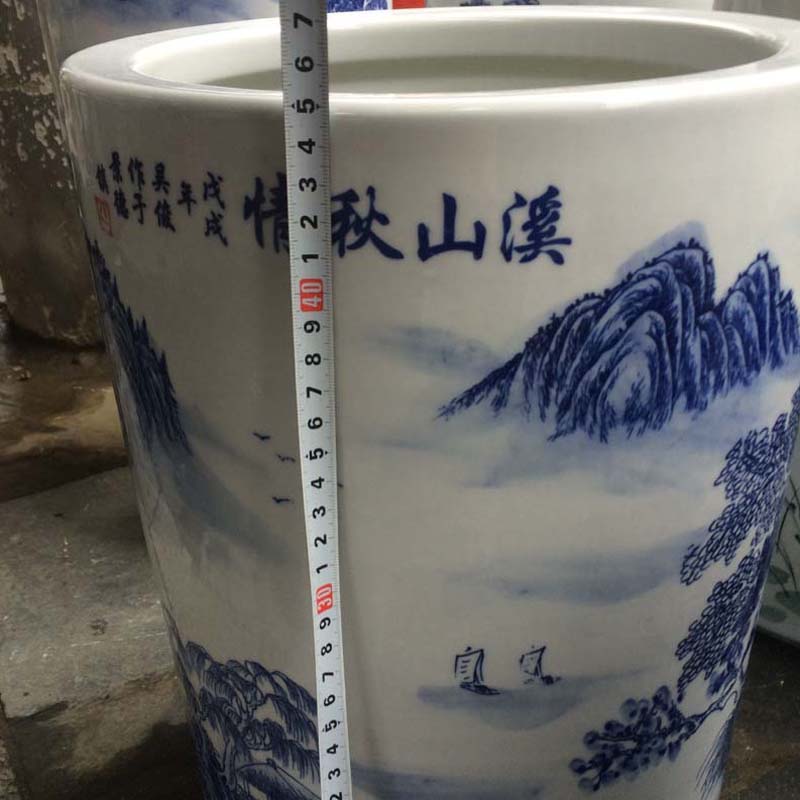 Jingdezhen blue and white landscape quiver straight hand - made ceramic vase khe sanh autumn mood lotus flower ceramic quiver