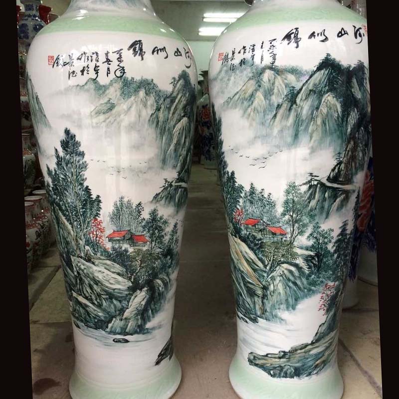 Jingdezhen hand - made 1.4 meters 1.6 meters tall vase painting landscape of large new home sitting room furnishings that occupy the home