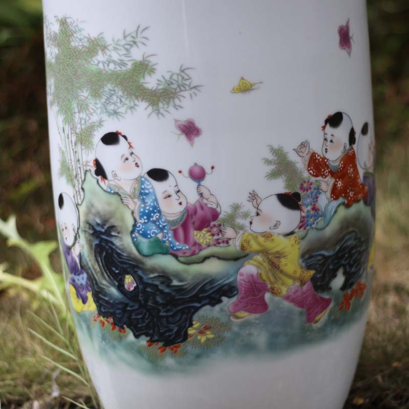 Blue and white tong qu 40 high decorative lively jingdezhen Blue and white porcelain vase lad tong qu tube elegant calligraphy and painting