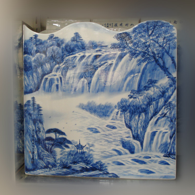 Jingdezhen blue and white vase square set is hand draw landscape square landscape high - grade hand - made mesa decorative vase