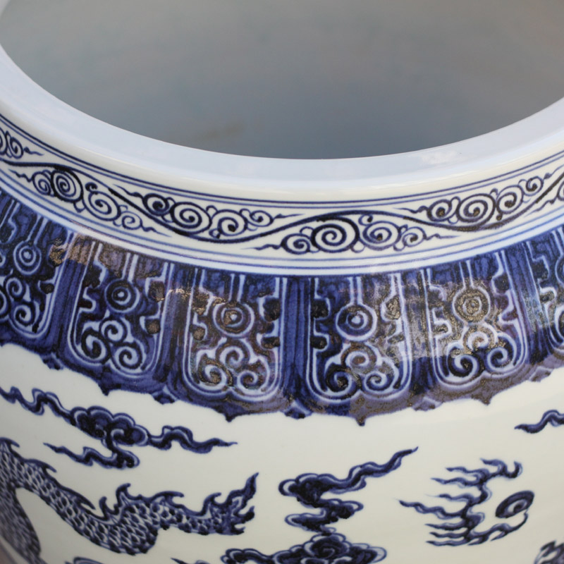 Jingdezhen high copy XuanDeLong grain porcelain VAT Sue linen from green jintong fierce dragon big cylinder air high copy