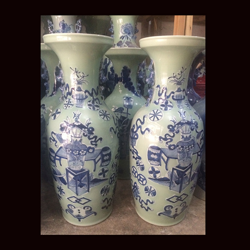 Jingdezhen double lion imitation word antique vase of dowry hand - made ceramic vase 60 Gao Qinghua ground vase