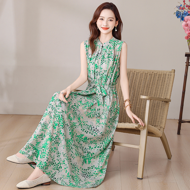 Summer New Style Cheongsam Slimming Sleeveless Elegant Vest Chinese Style Women's Plus Size Loose Fashionable Outerwear Dress 110kg