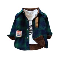 Boys velvet shirt Baby children children 2021 spring and autumn female baby long-sleeved cotton jacket plaid shirt inch