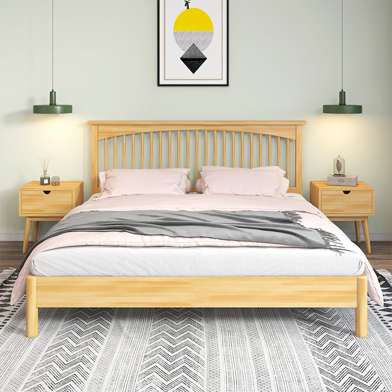 Nordic all solid wood bed modern simple style log 1.8 meters 1.5 single double Japanese small family bed and breakfast bed