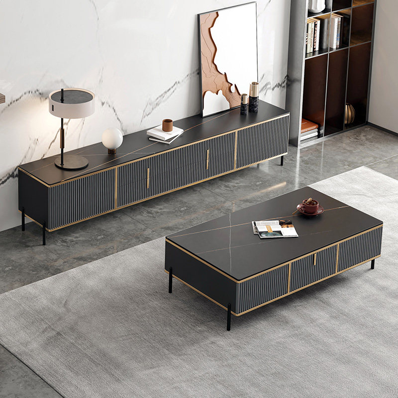 Light Extravagant Rock Board TV Cabinet Tea Table Combination Modern Minima Small Family Style TV Cabinet Living-room Simple Cabinet