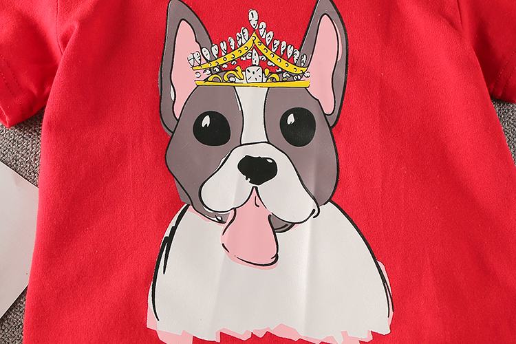 Cô gái thời trang new cartoon puppy in ngắn tay t-shirt 2018 mùa hè mát mẻ vòng cổ áo sơ mi bé quần áo