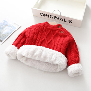 Knitted children's sweater autumn and winter baby plus velvet thickened