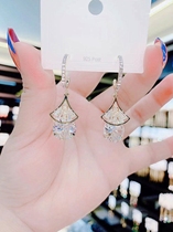 Sterling silver needle face-lift earring high sense small fan zircon crystal earrings 2021 New Tide earrings
