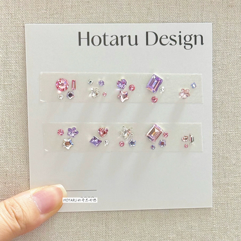 Little Monkey Style Swarovski Nail Art Diamond Material Kit Full Diamond Gemstone 223 Pink Purple Small Diamond Short Nails Daily Style