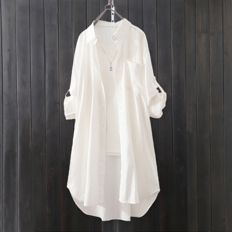 Shirt Jacket for Women, Spring and Summer Wear, Solid Color, Short in Front and Long in Back, Asymmetrical Top, Mid-Length, Stylish, Loose, Long-Sleeved Shirt