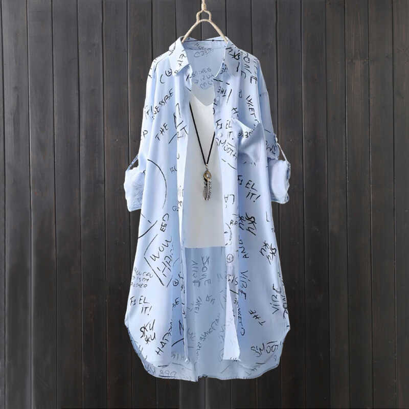 Women's Shirt Jacket Summer Letter Print Sun Protection Shirt Loose Artistic Top Design Long-Sleeved Shirt Mid-Length