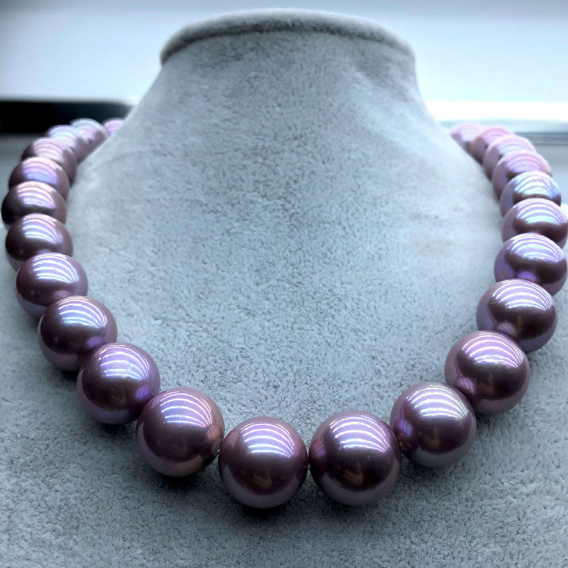 Natural Edison Pearl Necklace Demon Purple Blueberry Purple 12-15mm Round High Strength Light Gift Mother