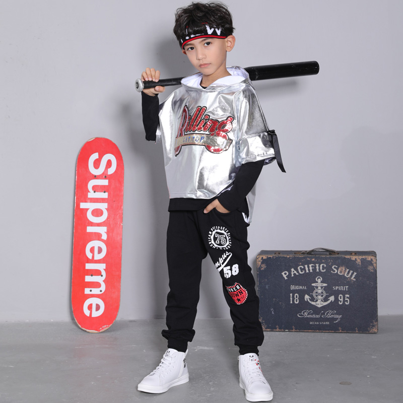 Children's Suit Boys Street Dance Autumn Suit 2021 New Jazz Zhongda Children's Sequin Performance Suit Three-Piece Tide Clothes