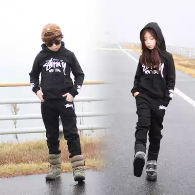 Korean version of male and female children spring and autumn set of children long sleeve cotton fashion two-piece black children's jazz dance suit