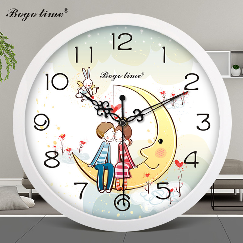12 inch round mute wall clock cute cartoon children bedroom clock home creative trend living room quartz clock