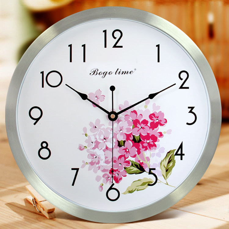 Round household mute metal frame clock watch Living room wall clock Pastoral Chinese style wall watch creative trend Quartz clock