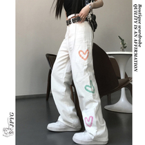 Jeans women 2021 spring and autumn new high waist love high street loose straight ins tide brand wide-leg white pants