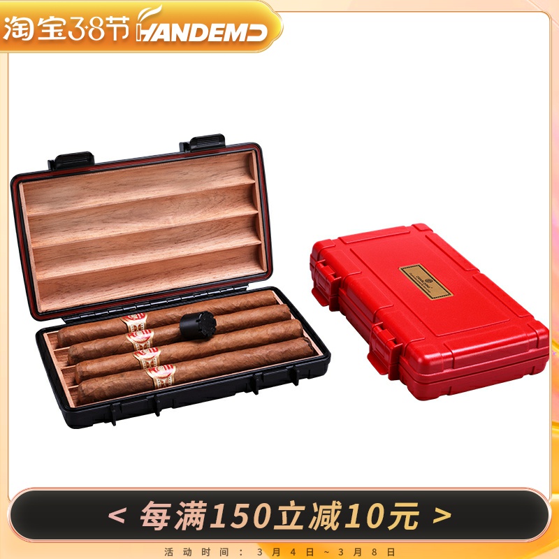 CIGARLOONG EGGPLANT CIGAR CASE CIGAR PORTABLE MOISTURIZING ALCOHOLIZATION BOX CEDAR WOOD INNER LINING 4 PACKS OF CIGARETTES
