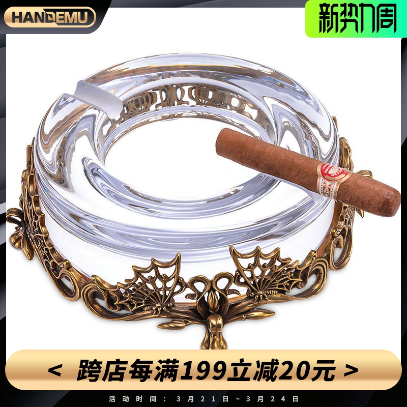 Cigar Tobacco Ashtray Flowers Butterfly Dance Bronze Sculpture Base Eu Style Austrian Crystal Creativity Living Room Office Decoration