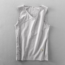 2020 Summer new mens linen vest loose thin Chinese style solid color sleeveless sweatshirt cotton linen waistcoat shoulder tide