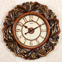 Large number American retro clock hanging clock Living room creative personality minimalist round European clock muted quartz clock