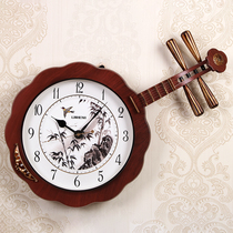 New Chinese Pipa Hanging Clock Creative Living Room Decoration Clock Home Mute Art Personality Big Clock Classical Clocks
