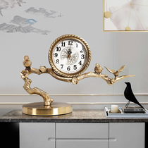 Copper clock clock pure copper new Chinese light luxury living room ornaments desktop retro clock fashion creative home clock