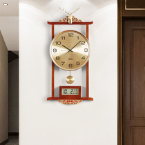 Quartz clock wall clock New Chinese style deer head solid wood fashion light luxury living room household atmospheric clock perpetual calendar wall watch