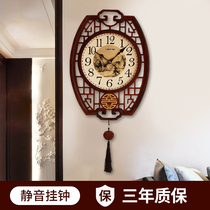 Large Chinese wall clock Living room creative Chinese style household clock Silent quartz clock Vintage solid wood art wall clock