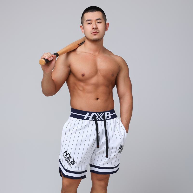 Hansbenny Original Japanese Style Men's Street Basketball Shorts Baseball Sports Loose Casual Striped Cotton Shorts