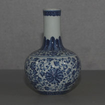 Jingdezhen blue and white hand-painted tangled flowers small celestial sphere vase fine workmanship official kiln antique collection home ceramic ornaments
