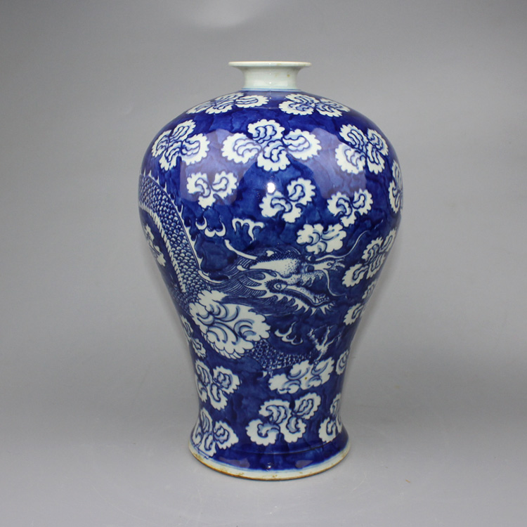Qingqinghua painting dragon plum bottle double circle floral ornament antique porcelain ornament collection ancient porcelain Jingdezhen