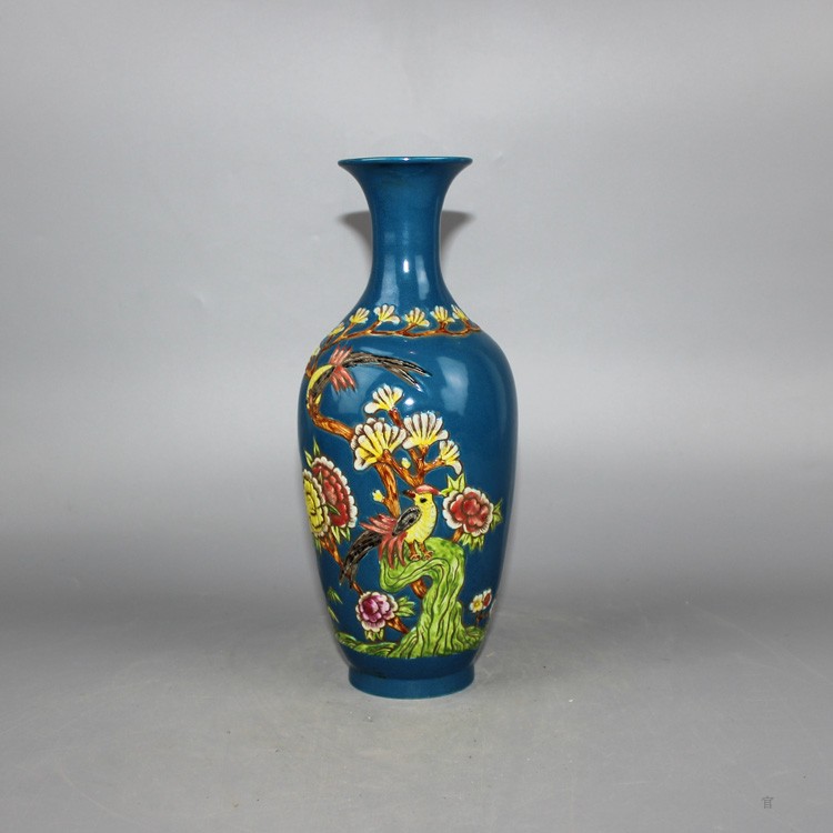Clear Blue Bottle Carving Bird with Loved Bottle Ingraved with the Qing Three Generation Antique Collection Home Fittings JingdeTown