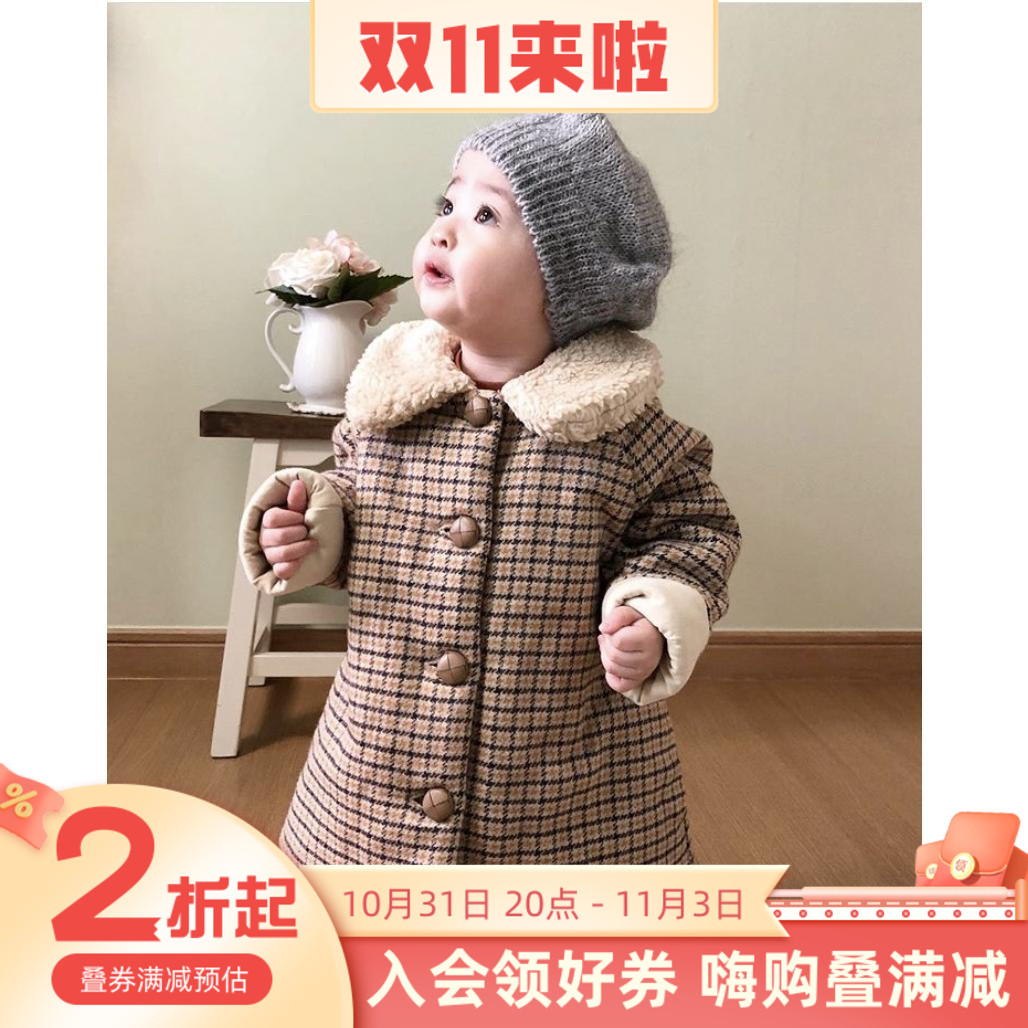 Special non-refundable Bebe Organic new children's retro lapel plaid wool coat plaid pants