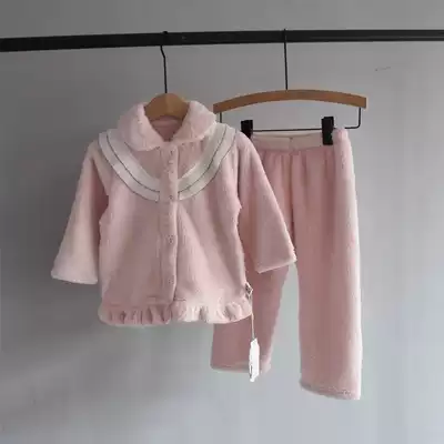 Coral velvet thickened ~ Bo en Bo love men and women children middle and large children warm fluffy home service suit two-piece suit