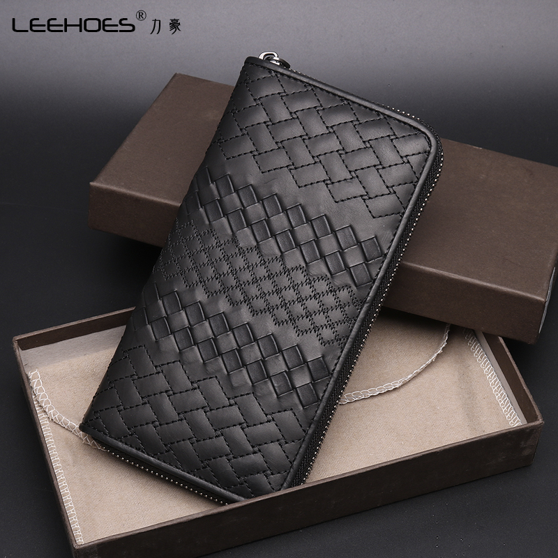 2021 new pull-chain wallet man genuine leather small handbag casual woven hand with Baotou layer Bull Leather Soft Leather Tide Man