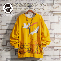 soinku Spring and Autumn New Chinese style print round neck sweater boys trend loose pullover clothes