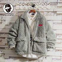 soinku Chao brand fried street plaid lamb wool cotton jacket boys winter trend harbor wind stand collar cotton jacket Joker coat