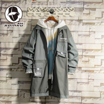 soinku autumn and winter New design sense splicing tooling coat coat trend long knee loose trench coat men