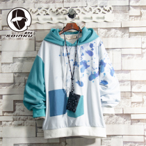 soinku early autumn color splashing ink hooded sweater mens Spring and Autumn Tide brand loose casual all-over pullover top