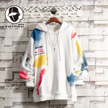 soinku early Spring Autumn Tide brand tie-dyed Ruffian hoodie men trend loose casual pullover hoodie coat